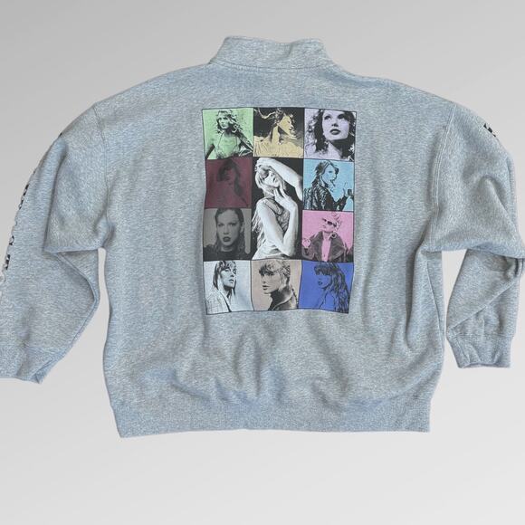 TAYLOR SWIFT The Eras Tour GRAY QUARTER ZIP Sweatshirt size Large NEW TTPD Logo - Picture 4 of 6